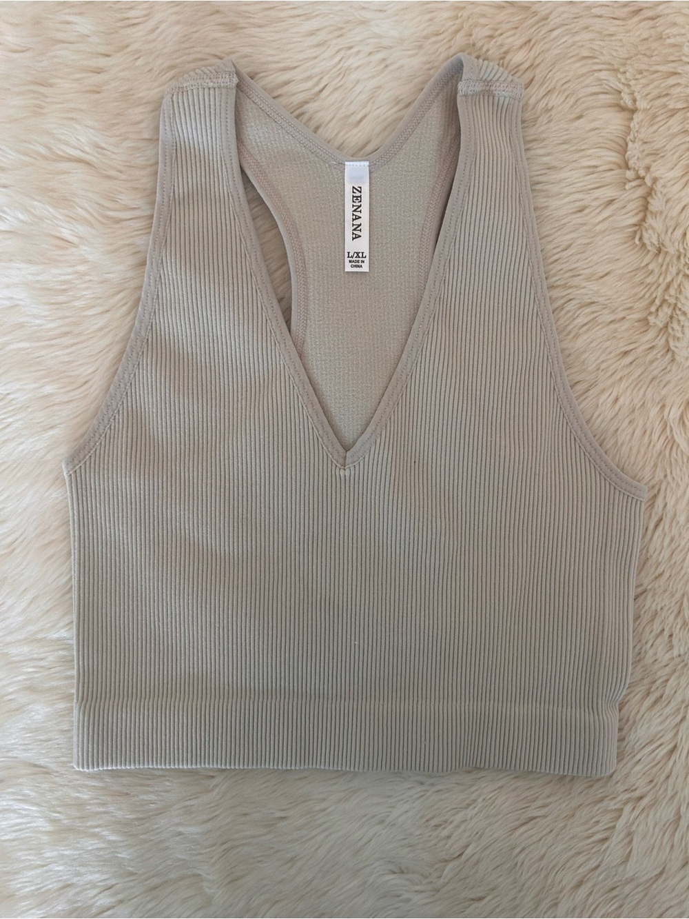 Zenana Outfitters Ribbed V-Neck Tank Top - Taupe